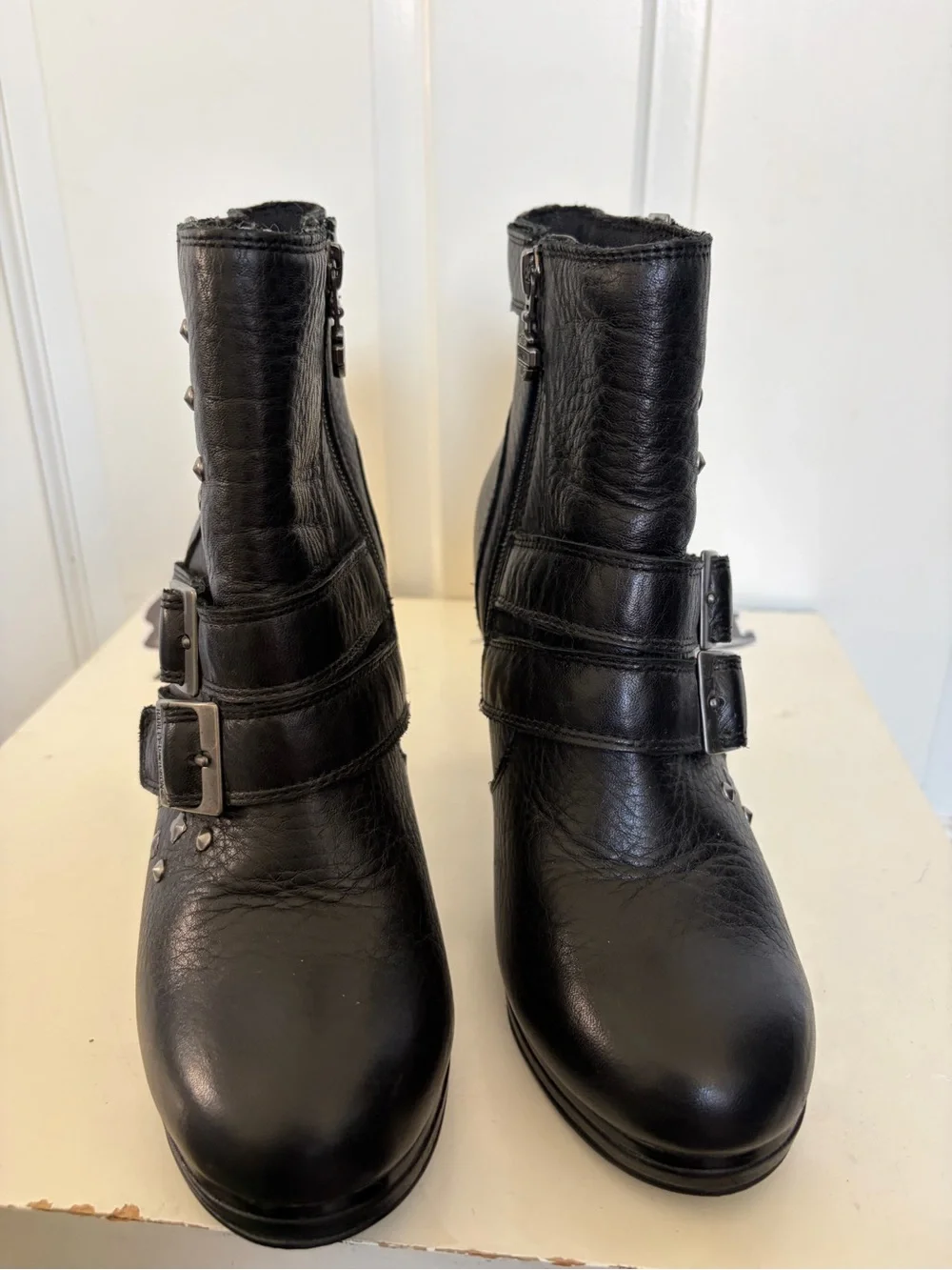 Harley-Davidson Women's Black Leather Buckle Ankle Booties with Stud Accents